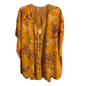 No Boundaries Juniors Golden Floral Kimono Top Size L